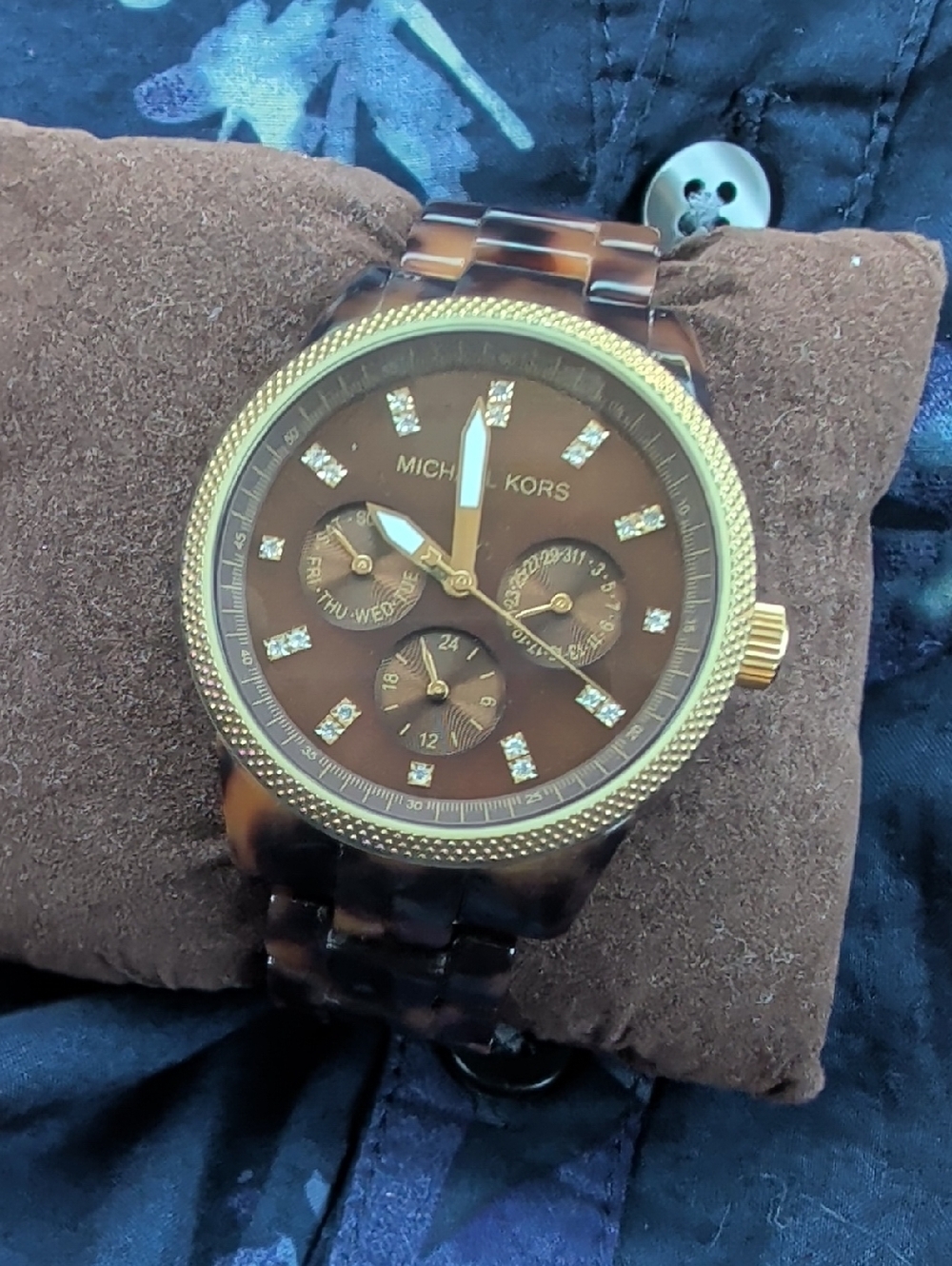 Michael Kors Jet Set Tortoiseshell Gold Link Bracelet Watch MK5038 NEEDS BATTERY